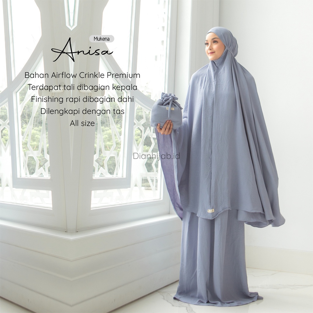 Mukena Dewasa Anisa by Dianhijab.id - Bahan Airflow Crincle Premium Mukena Travel Dewasa Jumbo Adem Nyaman Dipakai - Bisa Cod