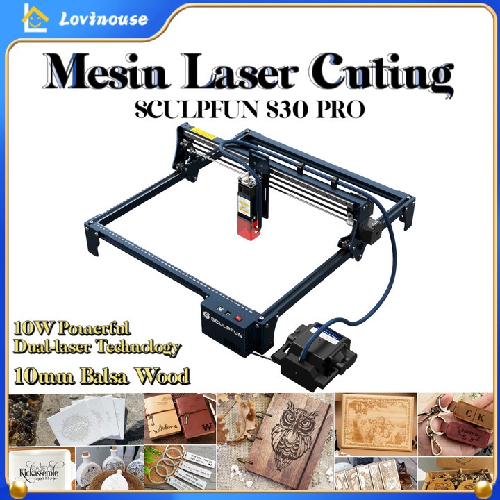 SCULPFUN S30 Pro Mesin laser cuting automatic air-assist pembentukan sinar laser ultra-tipis Expandable to 410*400mm engraving area Replaceable lens design