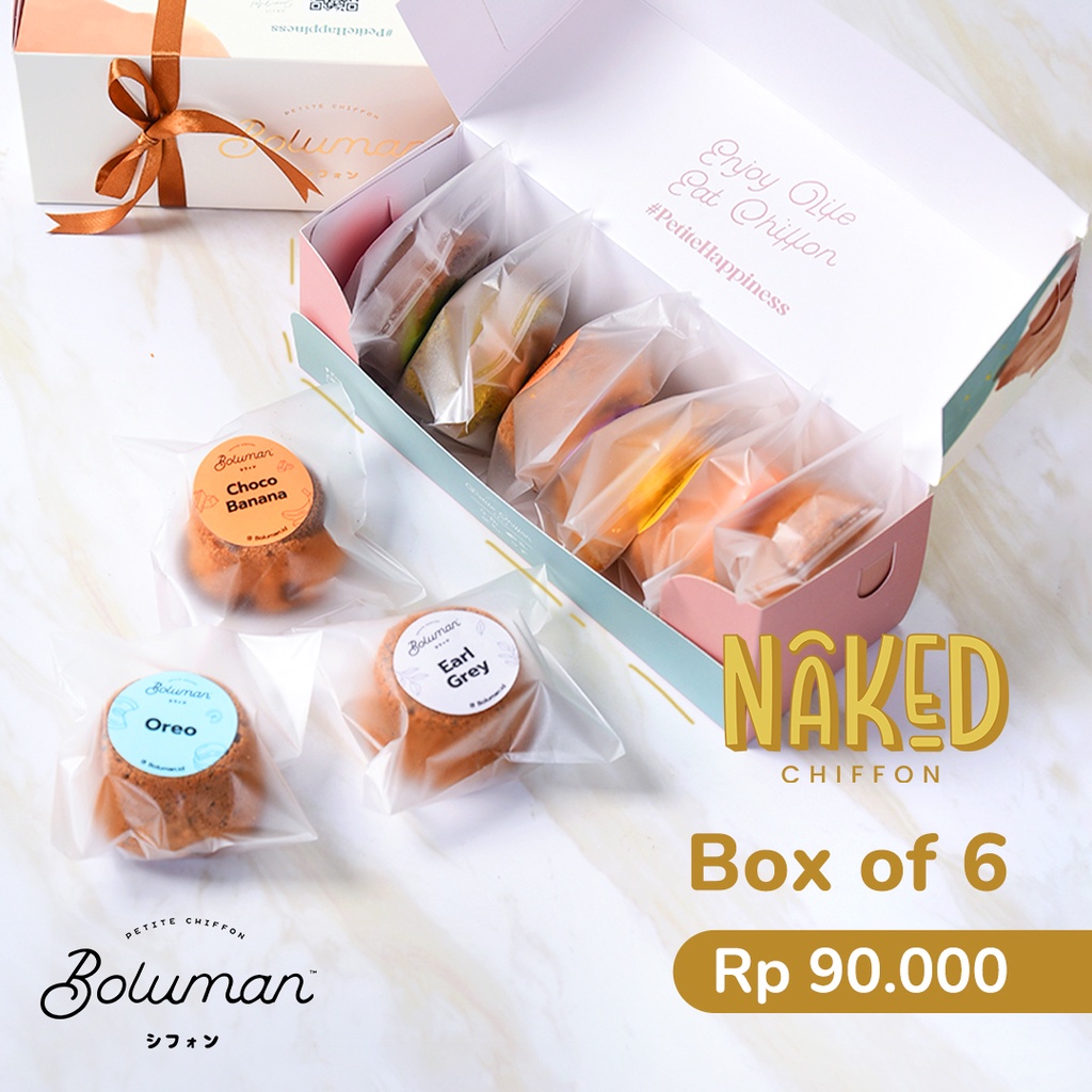 

Boluman | Naked Chiffon Box of 6 | Cake | Gift | Kue Bolu Chiffon