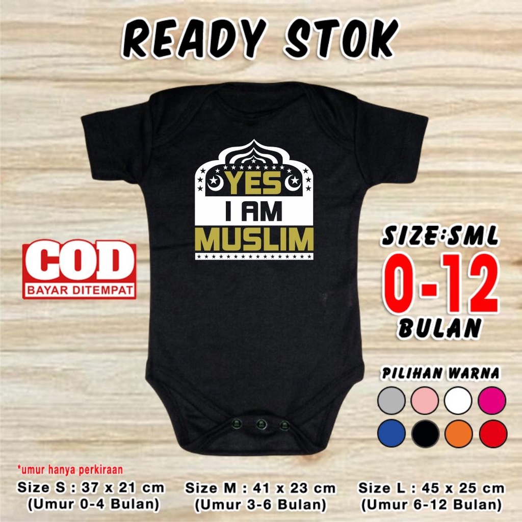 Baju Lebaran Baju YES I AM MUSLIM Jumper Baby Idul Fitri Set Pakaian Ramadan Romper Newborn Koko Kao