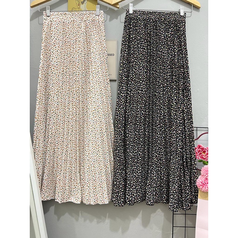 D-01 Pleated skirt floral korean style | rok plisket wanita | rok panjang wanita