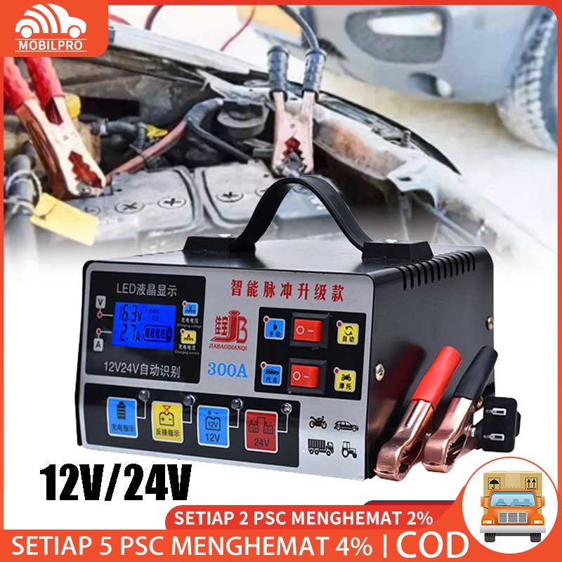 400W 12v 24v Charger Aki Intelligent Automatic Mobil Motor Baterai Truk Yang Sepenuhnya Otomatis Pengisi Daya Cepat Daya 180W EU Plug