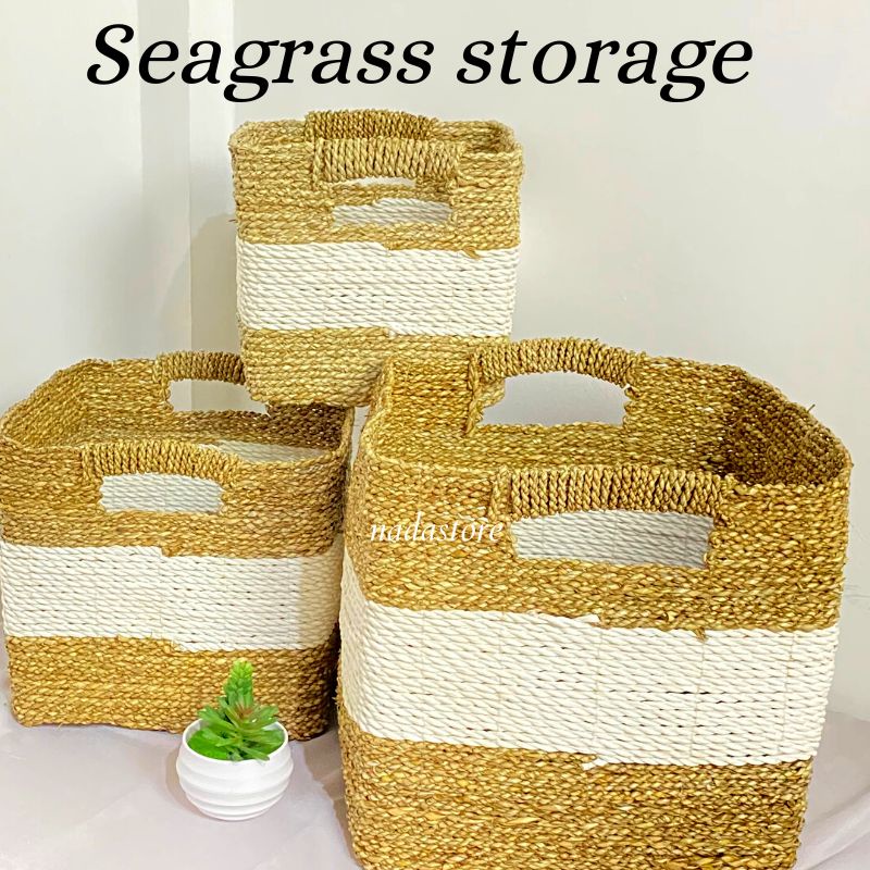 Keranjang Seagrass storage box / Box recta square seagrass satuan / Keranjang Laundry