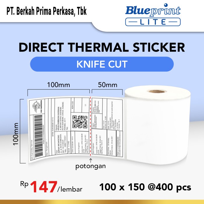 

Terlaris Direct Thermal Sticker Resi Blueprint Lite 100X150 Mm 400Pcs Knife Cut