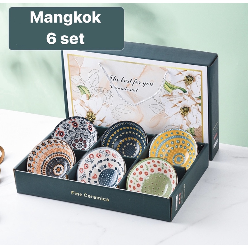 BS565 (GARANSI PECAH) Mangkok Set Bohemian 1 Set 6 Pcs Keramik / Souvenir Ceramic Bowl Set / Hampers Japanese Bowl