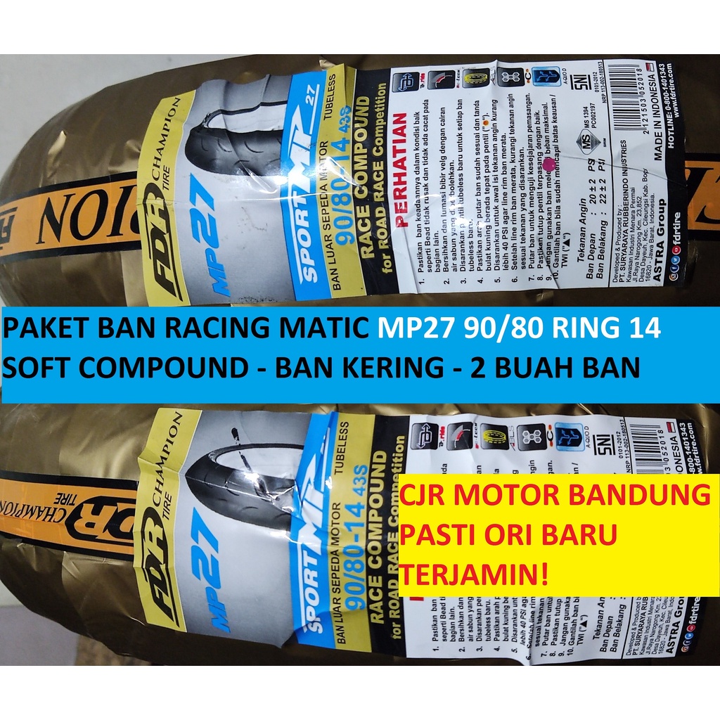 PAKET SEPASANG FDR Sport MP27 90/80 Ring 14 ban kering soft compound balap racing