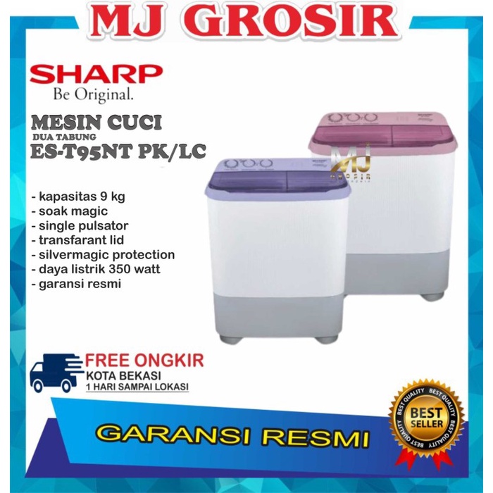 MESIN CUCI SHARP EST 95 NT 9KG 2 TABUNG 95NT 9 KG PUREMAGIC LOW WATT