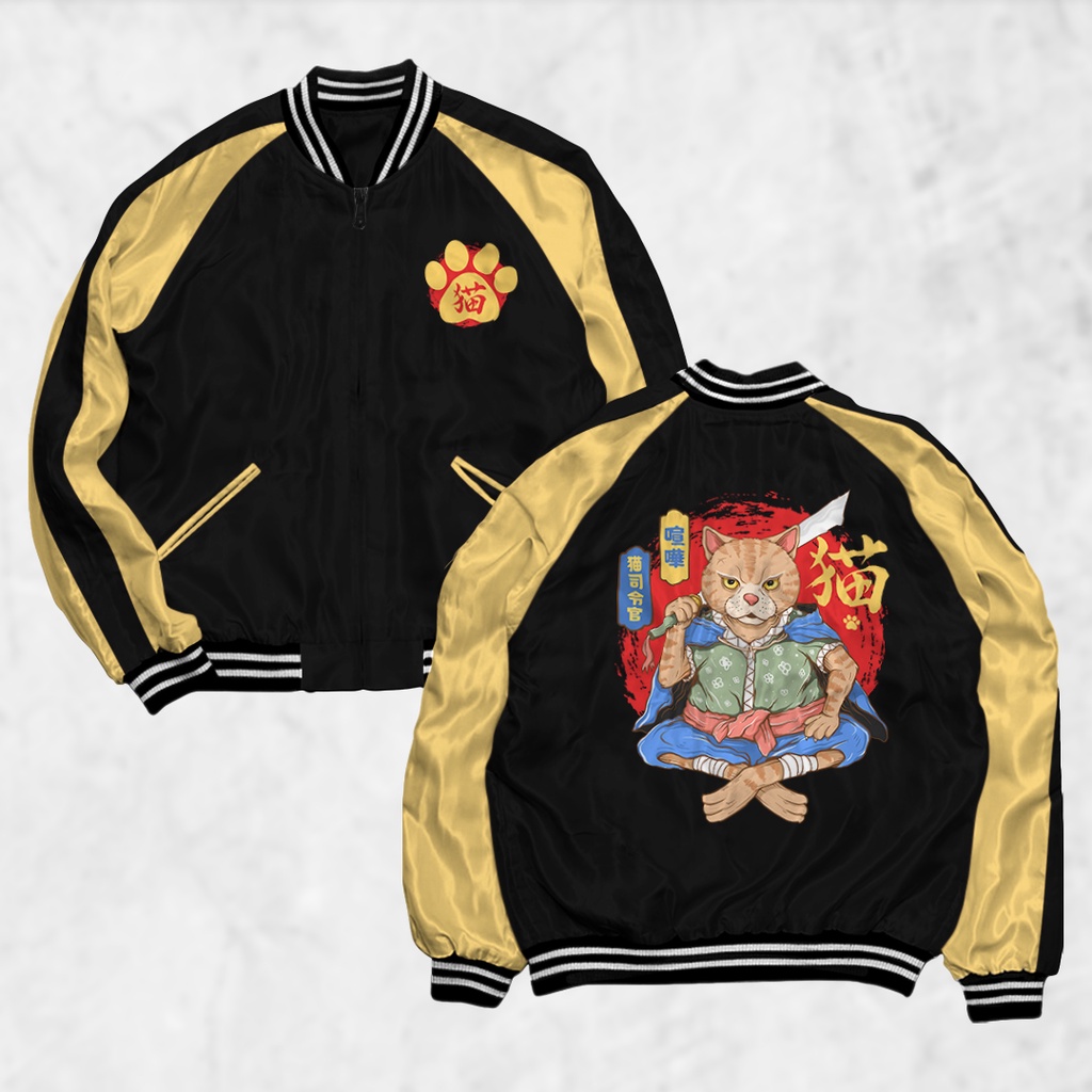 PIYAMAKUMU Jaket Sukajan CAT Pria Wanita Distro Unisex Japan Premium Original HITAM GOLD