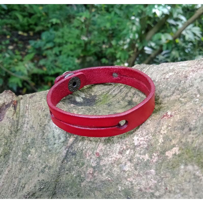 Gelang Kulit Pria Wanita Variasi 2 Cut Lebar 12 mm