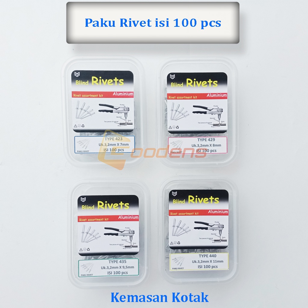 Paku Rivet Paku Keling 423, 429, 435, 440 Isi 100 pcs