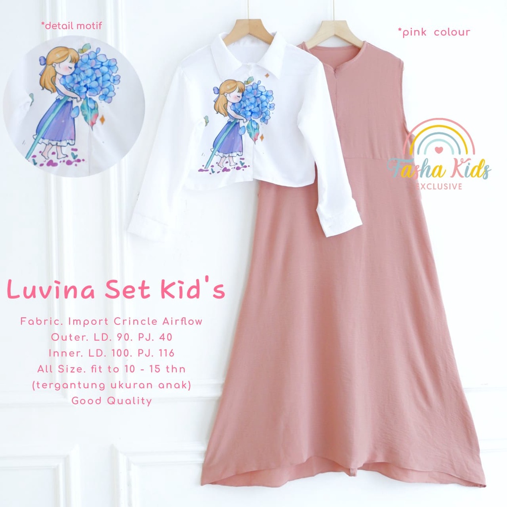 [ORI 100% Fasha Kids] LUVINA SETELAN INNER + OUTER ANAK SET KIDS PAKAIAN ANAK REMAJA PEREMPUAN SETEL