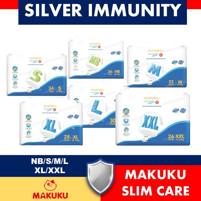 Makuku Air Diapers Slim Care Tape/Pants NB36,S34,M32,L30,XL28,XXL26