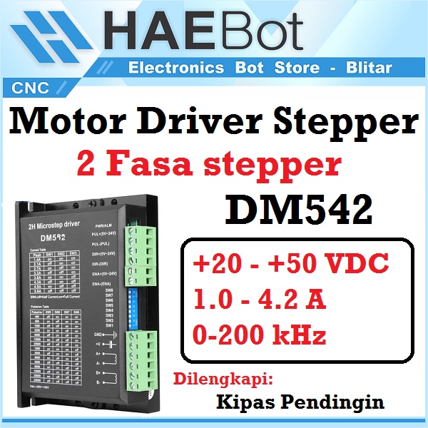 [HAEBOT] Motor Driver Stepper Nema 23 34 57 DM542 20-50V 4.2A CNC 86 2 Phase Hybrid Bipolar DC Router Laser Plasma Microstepping Dinamo