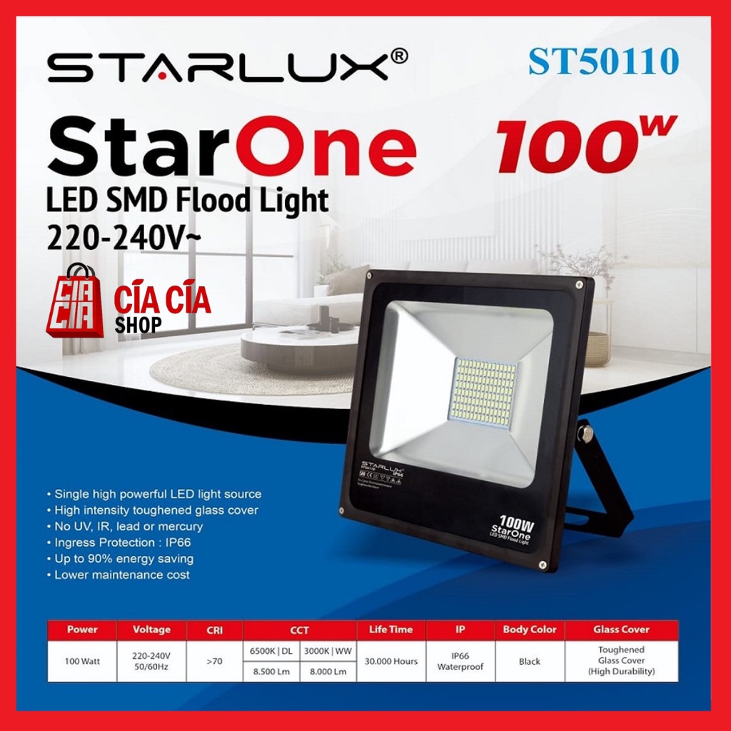 STARLUX STARONE Lampu Tembak 100 WATT Lampu Sorot LED 100W LED Flood Light 100 W