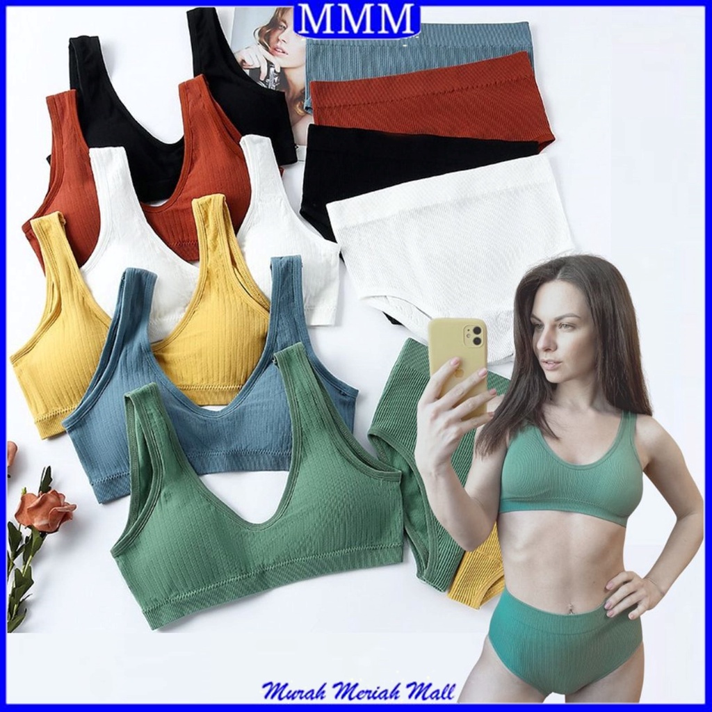 MMM Bra Sport Set Celana Dalam Wanita 6608 Model Vneck Sport Wanita One Set Tanktop BH Kolor Push Up Wanita Tanpa Kawat Elastis Pakaian Dalam Import Murah