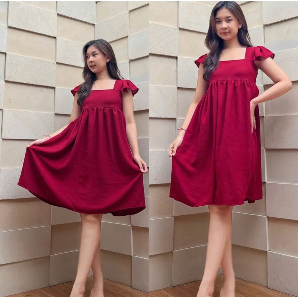 Toply shop Dres summer ruflle crinkle airflow /Dres wanita kekinian /