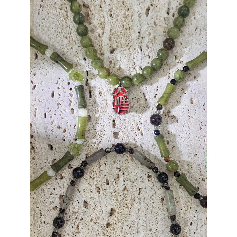 Alami Niche Bambu Obsidian Bead String Baru Gaya Cina Kalung Wanita Pasang Nasional Gaya Kepribadian