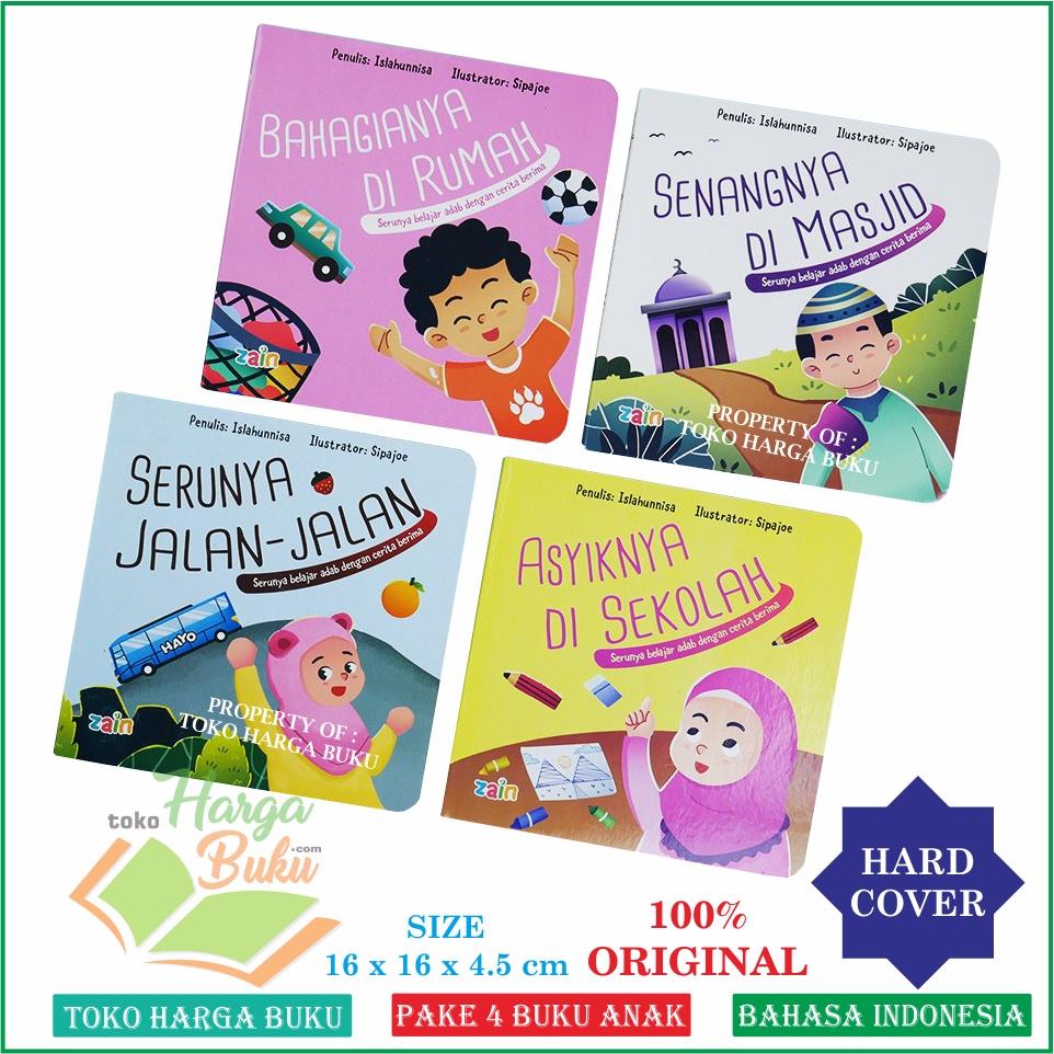 Paket 4 Buku SERI ADAB Serunya Belajar Adab dengan Cerita Berima Bahagianya di Rumah Asyiknya di Sekolah Senangnya di Masjid Happynya Jalan-Jalan Boar Paper Book Penerbit Zain