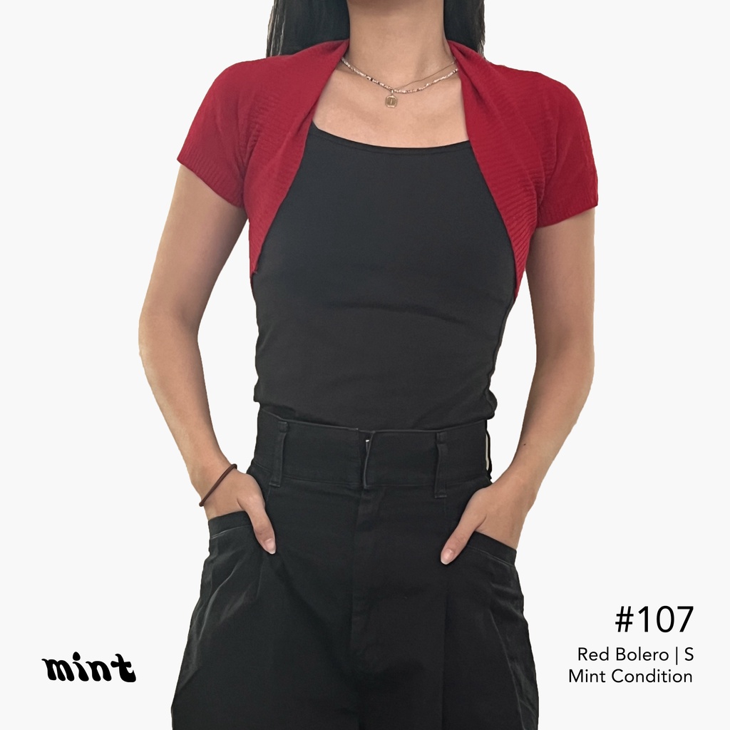 107 Red Bolero - Luaran Wanita Cardigan Lengan Pendek  Merah