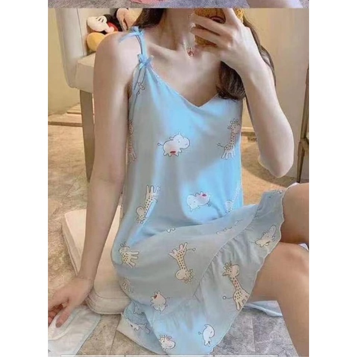 daster jumbo Daster Tali Satu  korea dengan cup bra daster sexi  korea Biru L X6I9 terlaris big sale