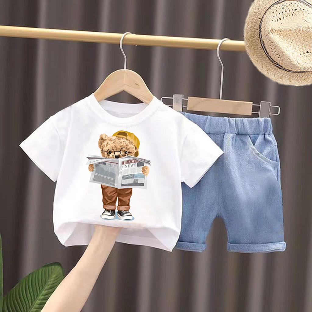 SALE 12.12 Baju Setelan Anak DTF 1-4 Tahun (NEWSPAPER BEAR) Baju Anak Berkualitas