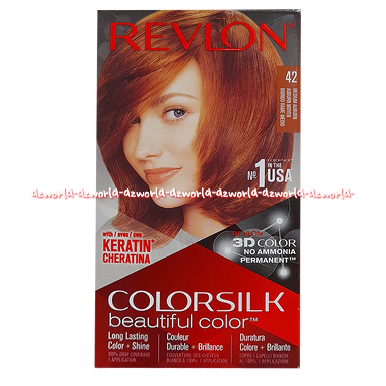 Revlon Colorsilk Beautiful Color 42 Medium Auburn Brown Cat Warna Coklat Blonde Pirang Cat Rambut Pewarna Hair Color