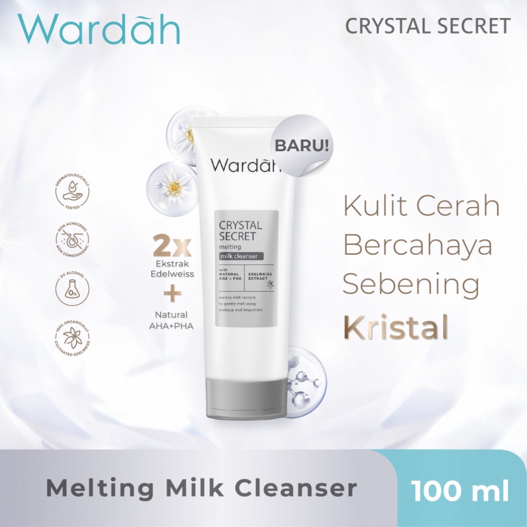 Wardah Crystal Secret Melting Milk Cleanser with Natural AHA+PHA 100 ML | Pembersih Wajah Mencerahkan