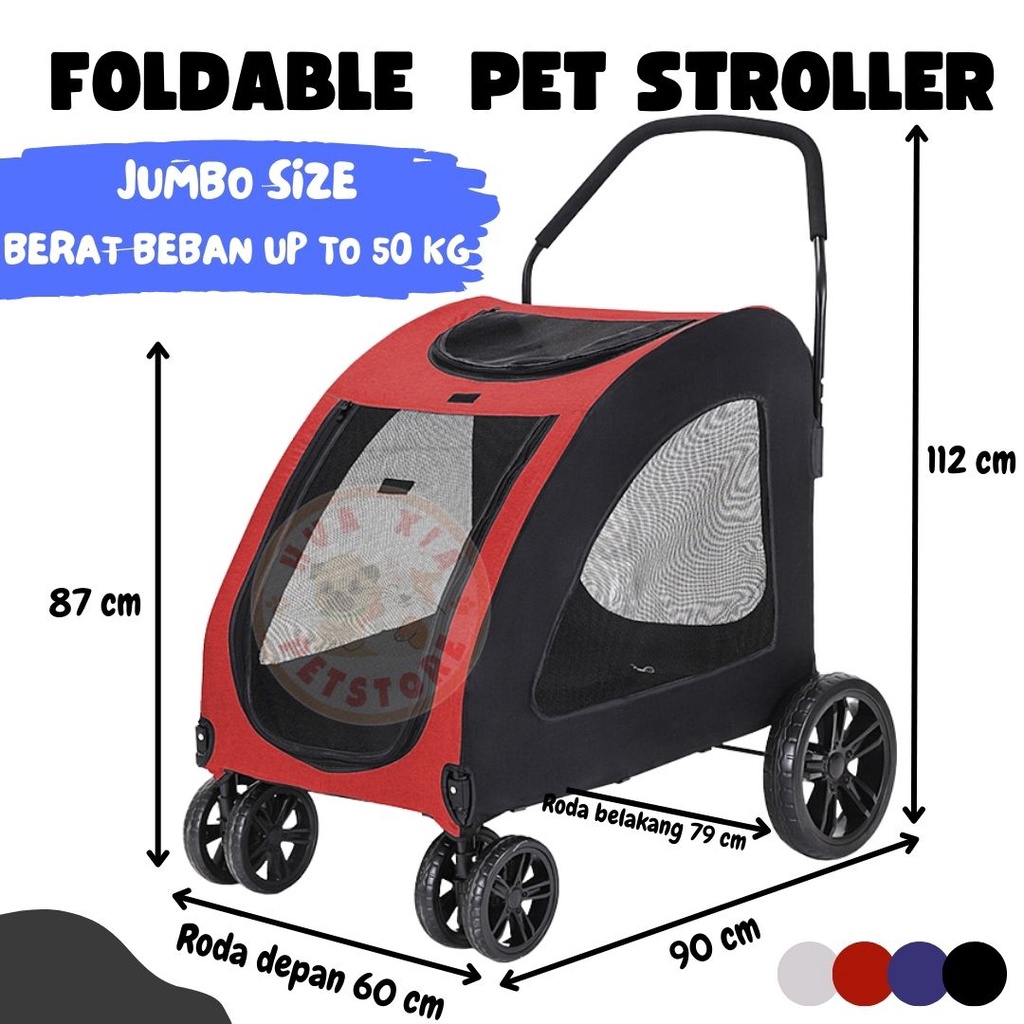 Pet Stroller Trolley Keranjang Troli Kereta Dorong Lipat Anjing Kucing Besar Jumbo Extra Large