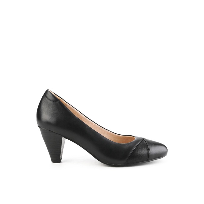 Sepatu Heels Obermain Original Upper kulit Hills Nikah Retro Asli 100% Agnes Wavy Wanita Cewe Hitam