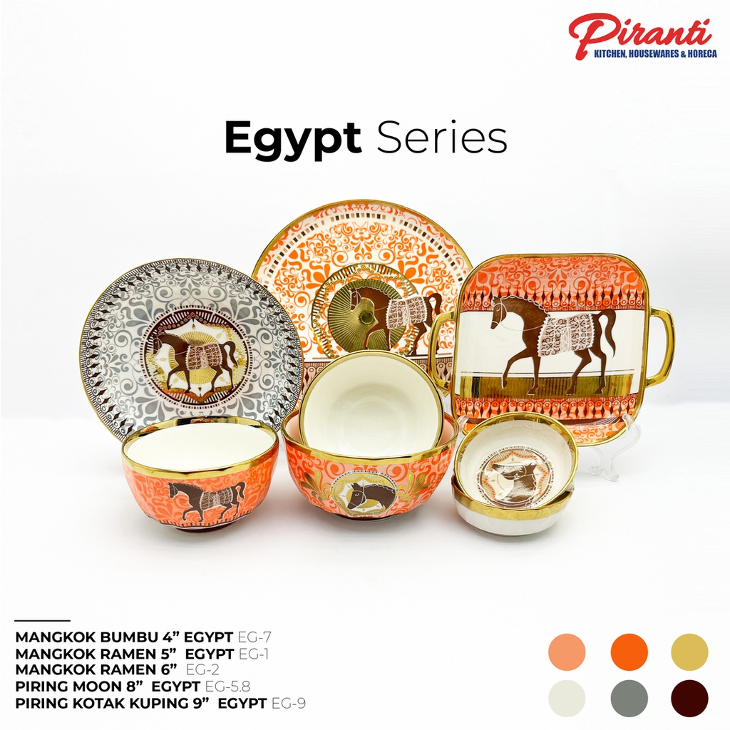 NAKAMI Peralatan Makan Classic Horse Series - Set Piring Mangkok Gelas Keramik Warna Orange Gold