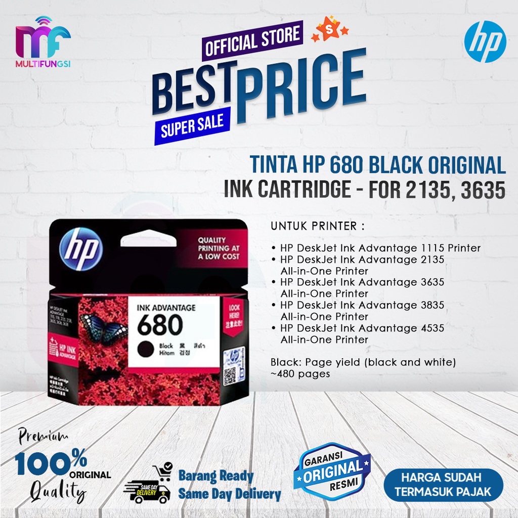 Tinta HP 680 Black Original Ink Cartridge - For 2135, 3635