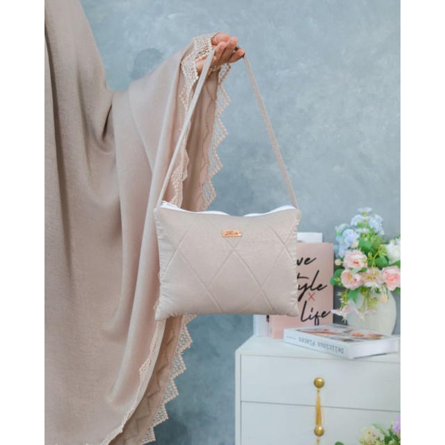 mukena silk Santorini grey  mukena silk renda premium