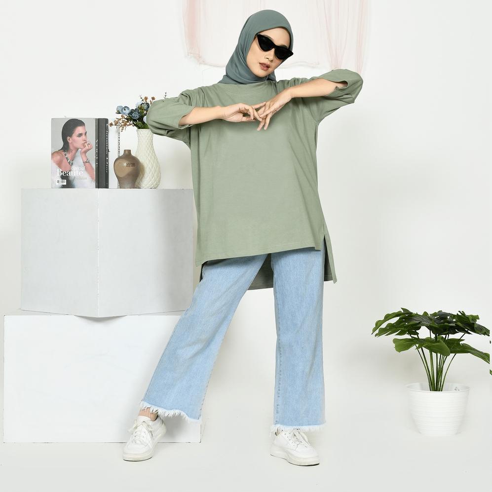 HARGA TERMURAH Ephipany - Kaos Tunik Wanita Sage Green Polos