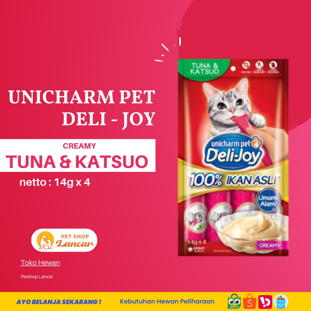 Deli-Joy Snack Kucing Basah 14 g - Creamy Rasa Tuna &amp; Katsuo