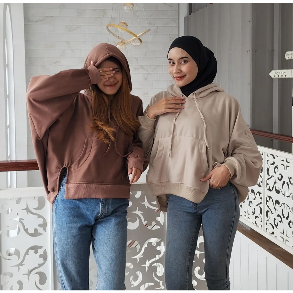 Sweater Bigsize BATWING SPLIT Hoodie Wanita Fashion Kasual Kekininian Outfit Korean