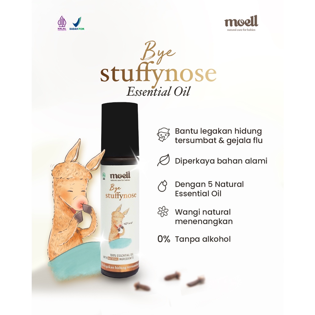 Moell Bye Stuffynose Natural Essential Oil / Melegakan Batuk Pilek &amp; Hidung Tersumbat