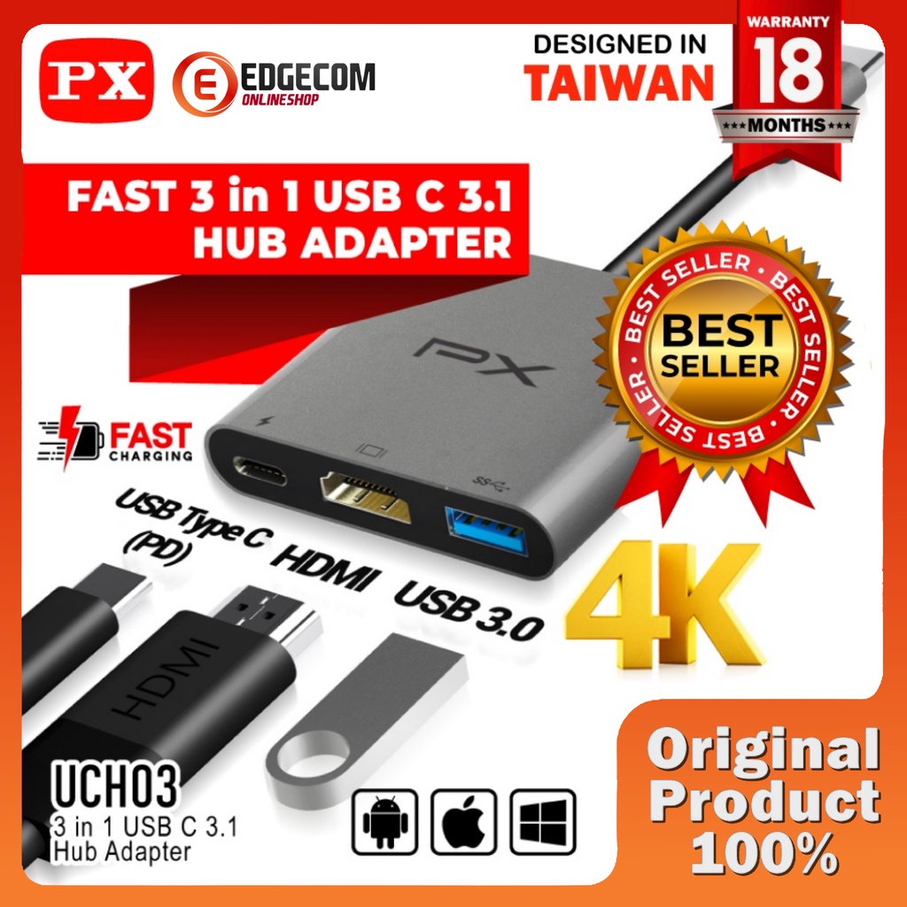 USB Hub Type C 3.1 to USB Converter Macbook Laptop 4K HDMI 3 in 1 PX UCH03