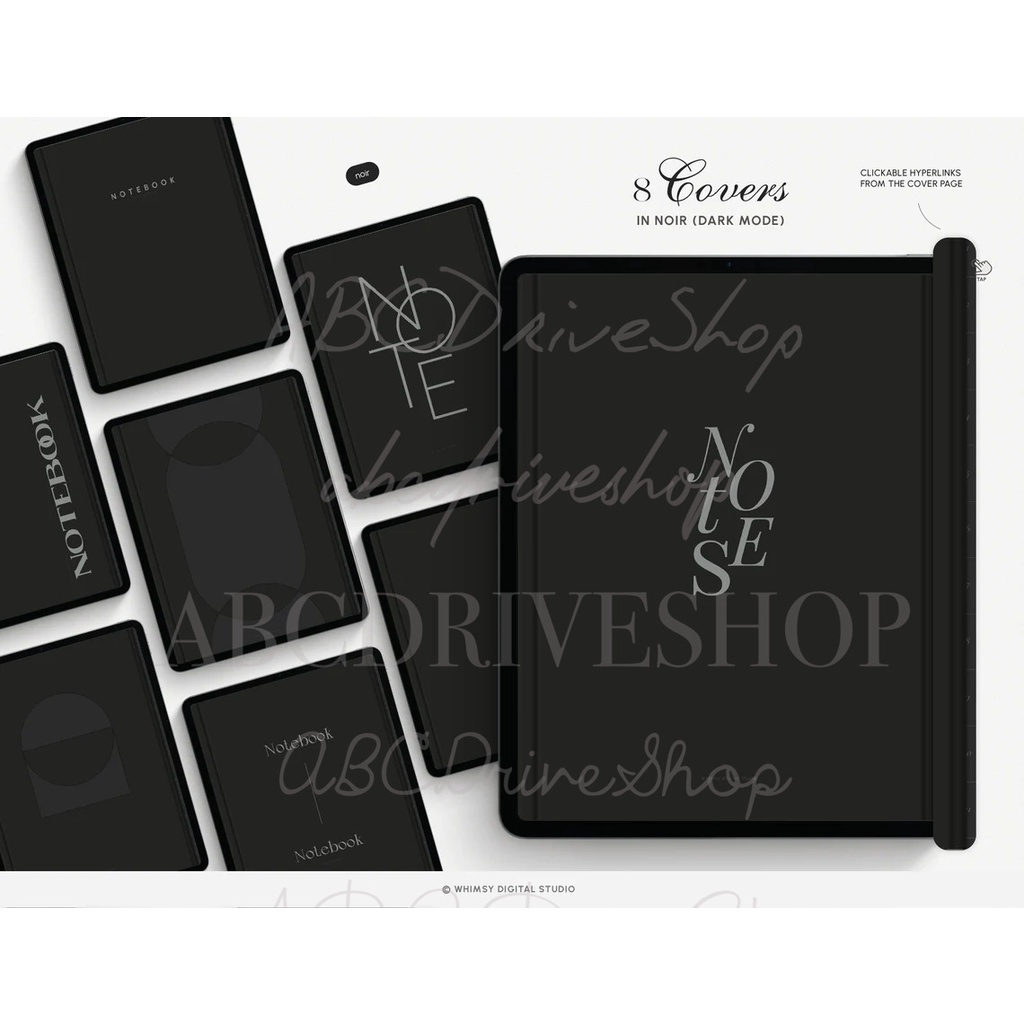 Digital Planner &amp; Journal - 12 Tabs Notebook, 40 Note Templates, Paper Textured, Hyperlinked, Portrait +Stickers