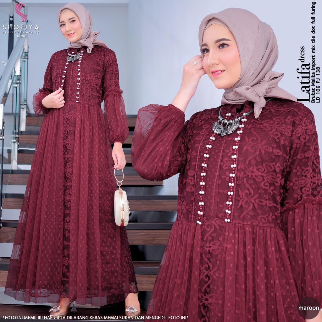 LATIFA FALISHA SARTIKA SERUNI DRESS BY SHOFIYA BAHAN CERUTY IMPORT FULL FURING MIX BRUKAT TILE DOT K