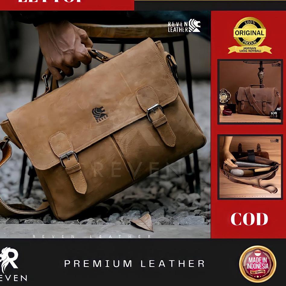 Terlarizzz TAS SELEMPANG KERJA / KANTOR / LAPTOP PRIA TP-111 REVEN LEATHER GOODS - COKELAT 963➛