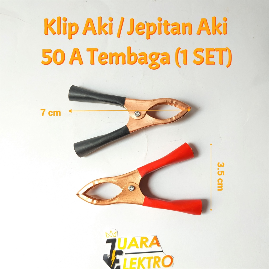 Klip AKI 50A / Jepitan Aki Merah + Hitam 7 CM (1 SET) | Jepit Accu/Battery Clip 50A Asli Tembaga 1 SET