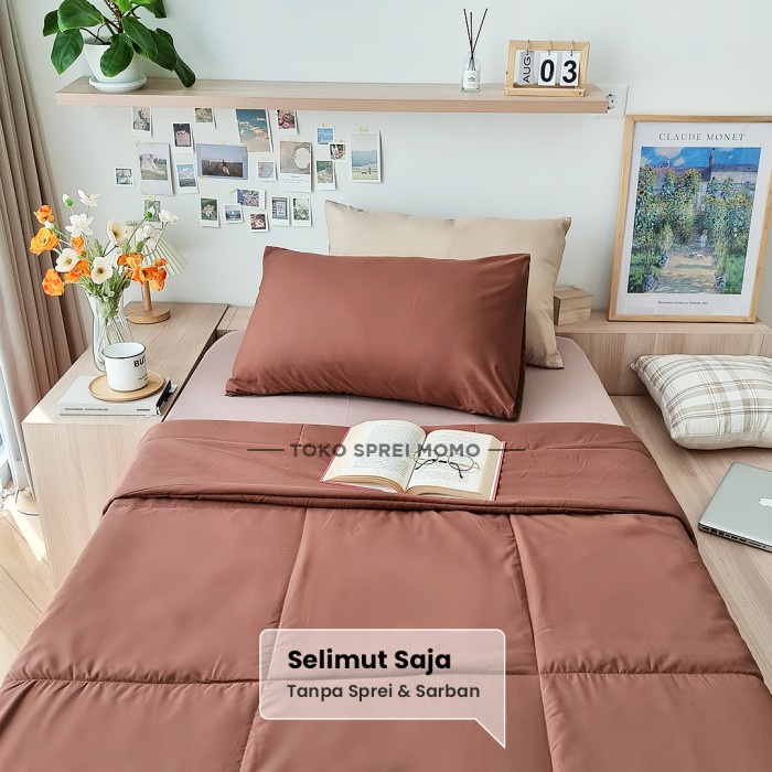Selimut Dewasa Bedcover Tipis / Selimut - Size Single - Bahan Microtex - Seri 01 - Terracotta, Ekono