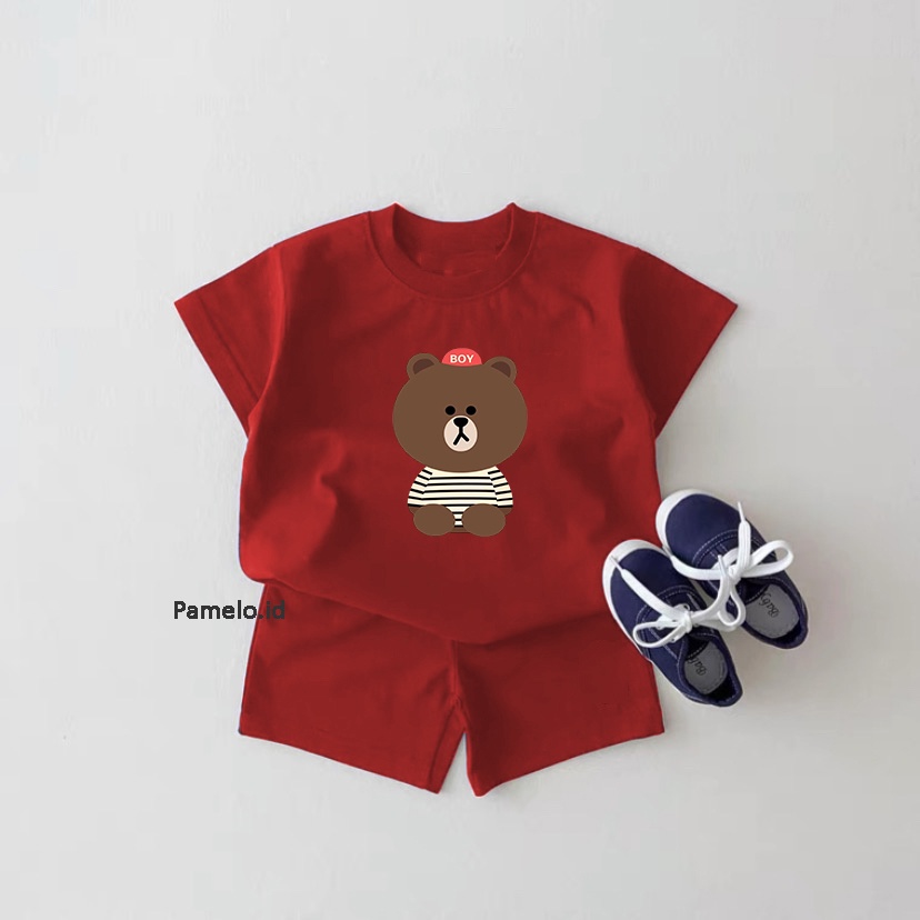 Pamelo.id Set Anak Viral / Bear BoY / Fashion Anak / Stelan baju anak / Korea Style / Set Balita