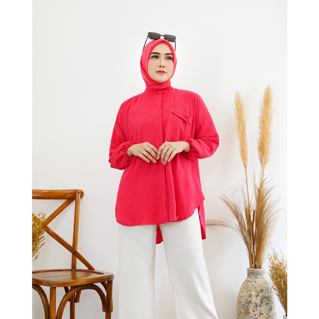 Toply shop Kemeja camelia jumbo XXL / kemeja oversize crinkle airflow  / Blouse wanita jumbo