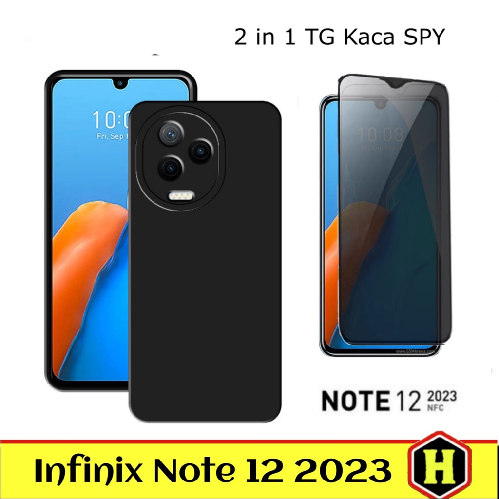 NEW Paket 2IN1 Case Black For INFINIX NOTE 12 2023 SoftCase Premium Black Free Anti Gores Premium Handphone - HOHA ACC