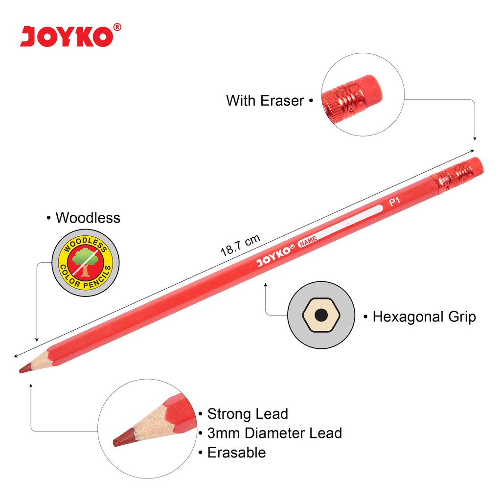 Pensil Warna Joyko Erasable CP-109 CP-115 Joyko Pensil Warna Dapat Dihapus Erasable Color Pencils Hexagonal Grip