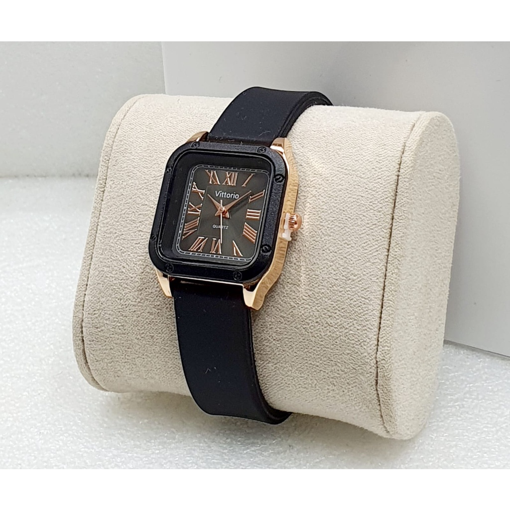 BEST SELLER JAM TANGAN WANITA VITTORIO I28 ANALOG TALI RUBBER BODY KOTAK DM 3.0CM FREE BOX &amp; BATERAI || JAM TANGAN FASHION WANITA JAM TANGAN CEWEK MURAH