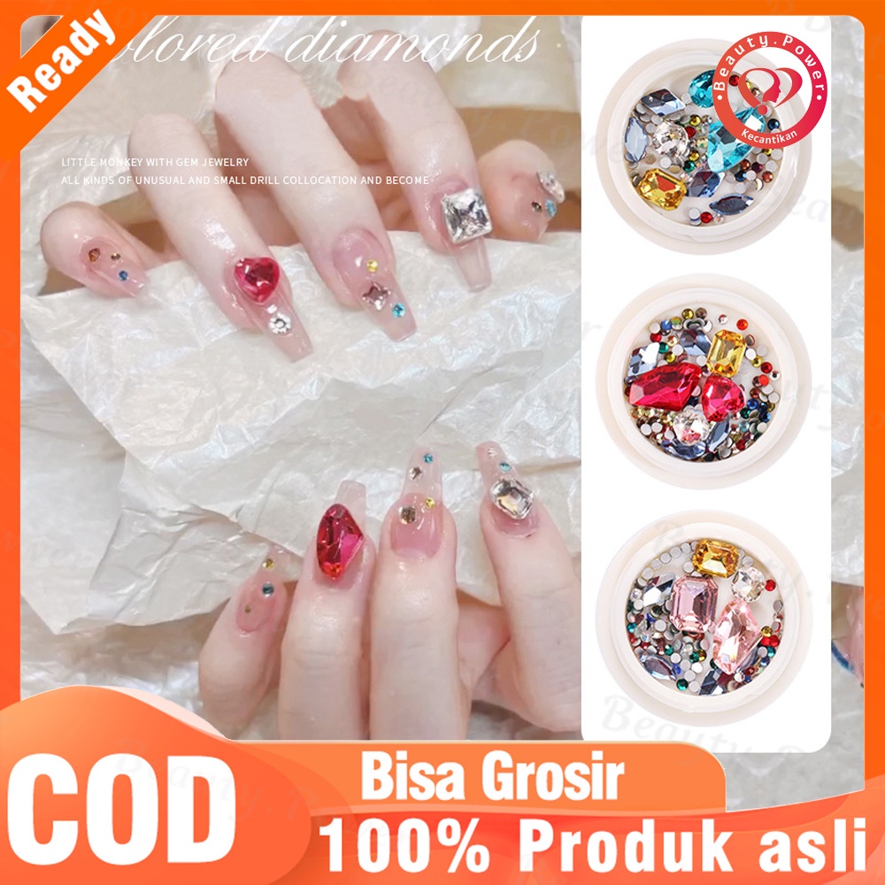 1 Kotak Kantong Berlian Imitasi Bentuk Asimetris Untuk Dekorasi Nail Art DIY