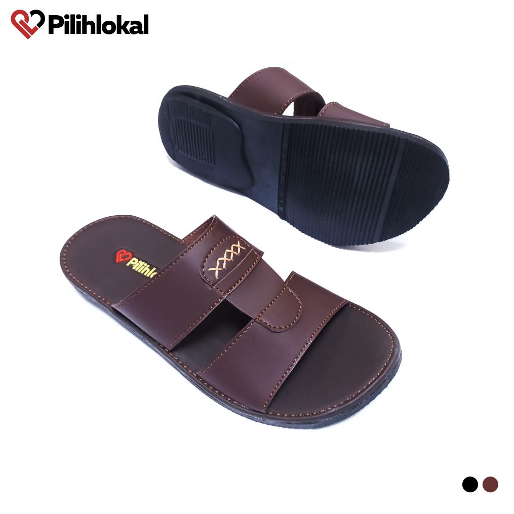 Pilihlokal - Sandal Selop Kulit Pria Dewasa Casual Terbaru 2023 Ukuran Besar Jumbo - Sendal Slip on Cowok Remaja Distro Kekinian Bahan Karet Tebal Anti Licin Lentur Murah Terlaris - Sandal Slop Laki Laki Kasual Untuk Undangan Lebaran Warna Hitam Coklat