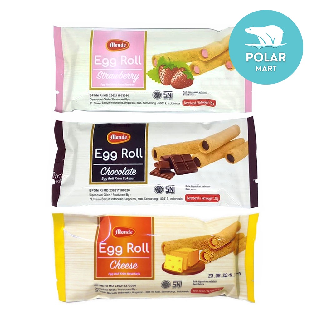Monde Egg Roll Stick Chocolate, Strawberry & Cheese Snack 35 Gram Satuan